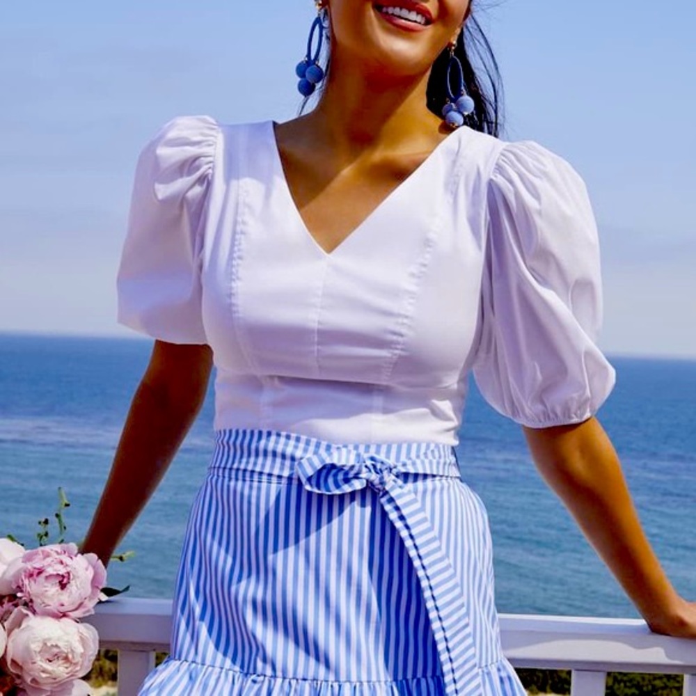 Rachel Parcell Puffed Sleeve White Shirt.